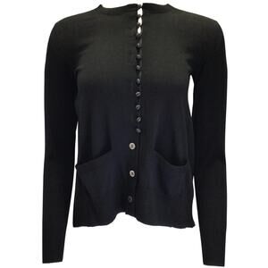 Sacai Satin Panel Back Fine Gauge Knit 100% Wool Cardigan Black S FLAW